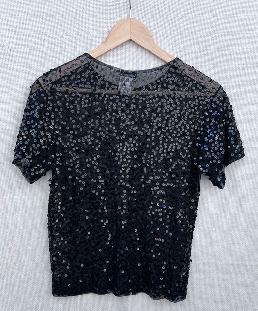 Vintage Sheer Black Sequin Shirt
