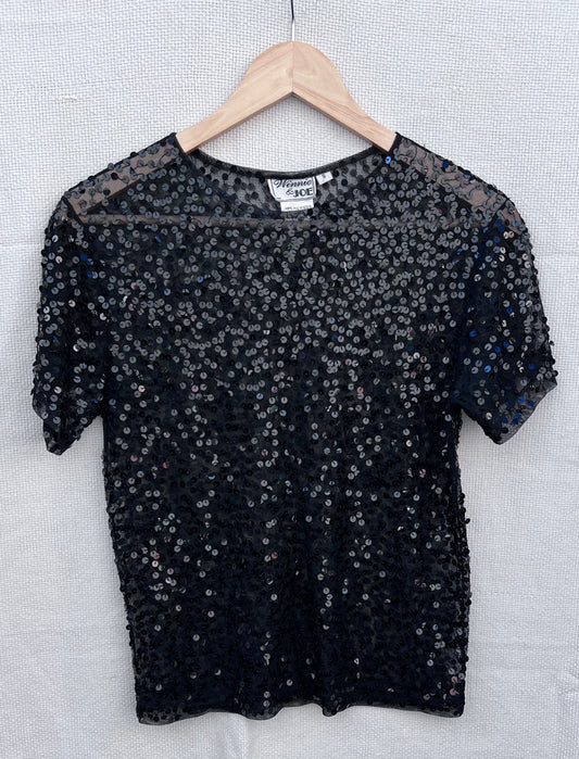 Vintage Sheer Black Sequin Shirt